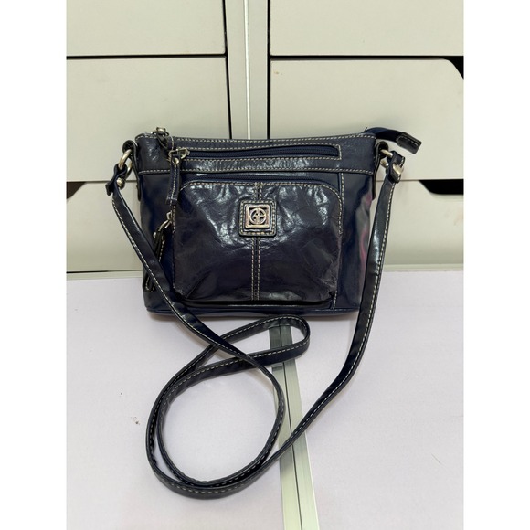 GIANA BERNINI Handbags - Giani Bernini Navy Blue Genuine Leather Crossbody Bag 9x6 Multi Pocket Purse‎